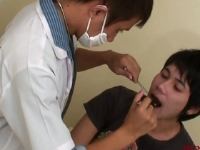 Gay twinks have bareback sex with doctor
