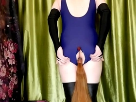 Japanese male cosplayer indulges in solo play with big toy
